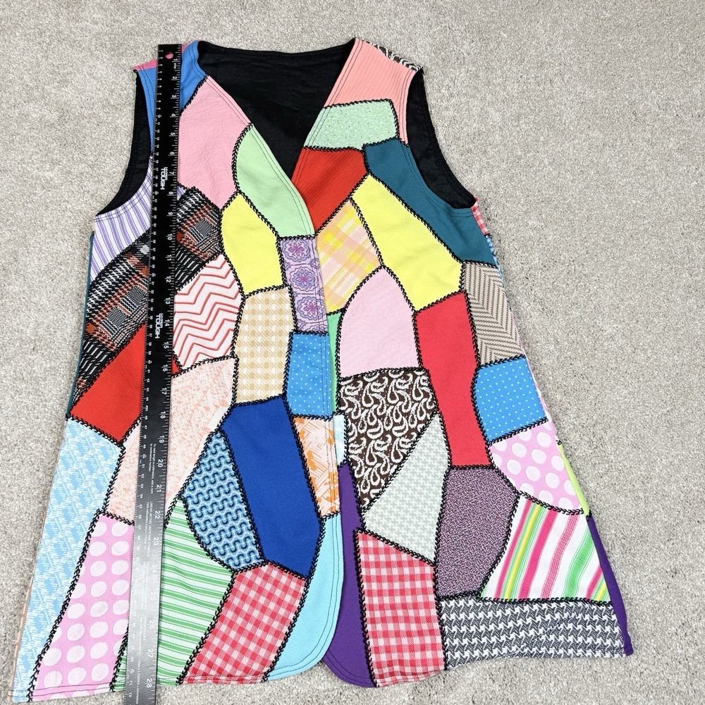 Handmade Patchwork Vest Open Front Granny Core Retro Textures SEE MEASUREMENTS - Picture 9 of 11